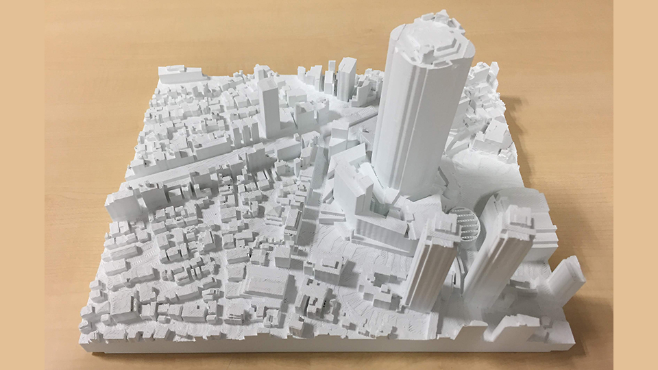 3Dプリンタ模型（1/2,500スケール）