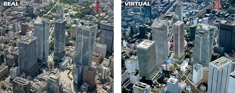 実物の建物（左）とVR（右）